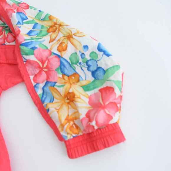 Vintage Lavon 90's 'Neon Coral & Floral Nylon Zip Up  Windbreaker Jacket L - Picture 5 of 11